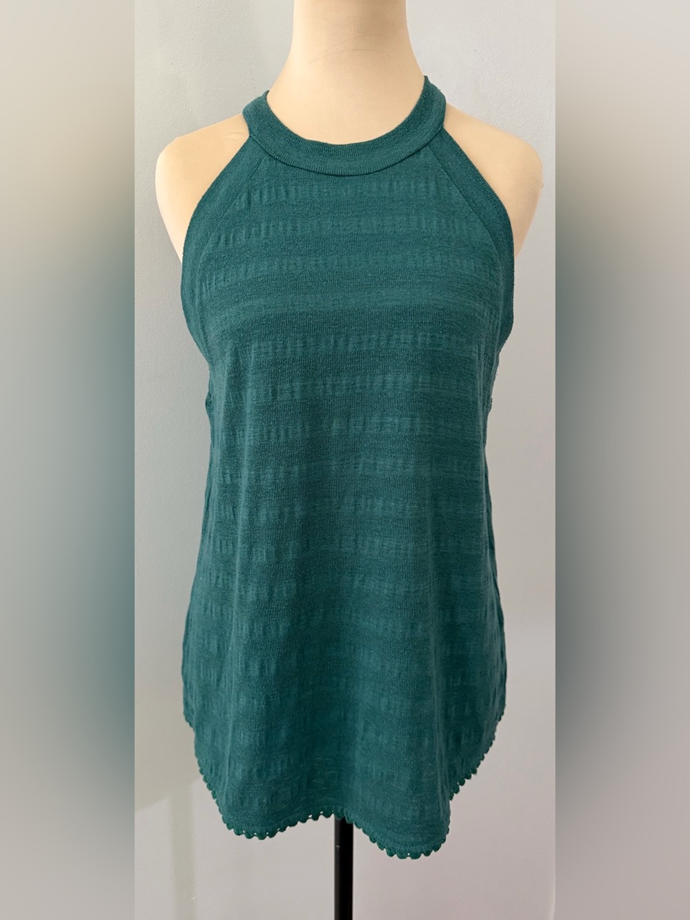 VINTAGE W5 Anthropology Green Halter Tassel Knit Women's Blouse Shirt Tank Top